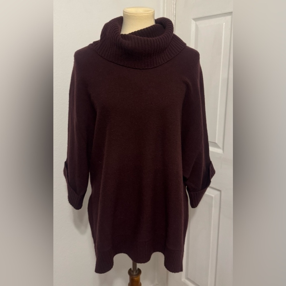 LL Bean Merino Wool Blend Sweater Cowlneck Dolman Oversized Burgundy Size Medium